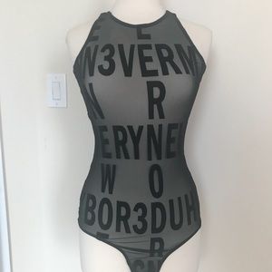 Sheer Bodysuit with Textured Lettering